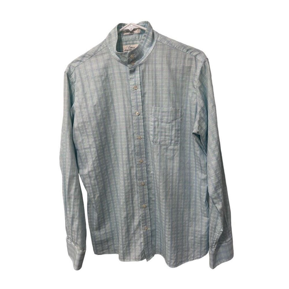 Essex Signature Collection Plaid Long Sleeve Button Down Shirt Blue Size 44